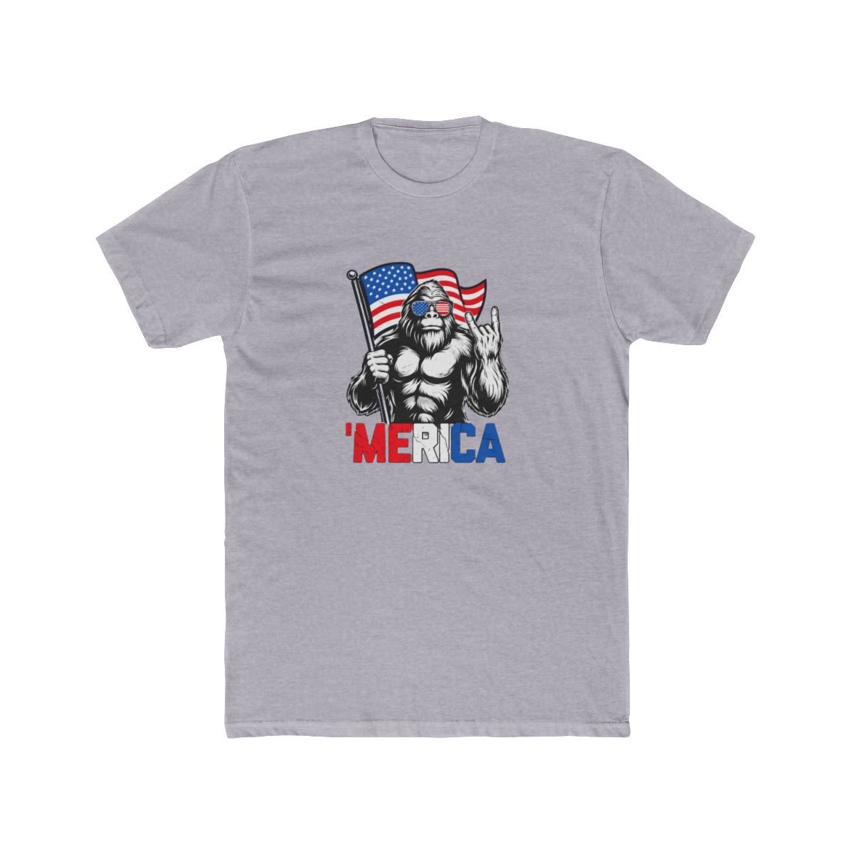 with a white illustration of a Bigfoot like creature wearing sunglasses with the T-Shirt - alternate angle 4, merchandise
